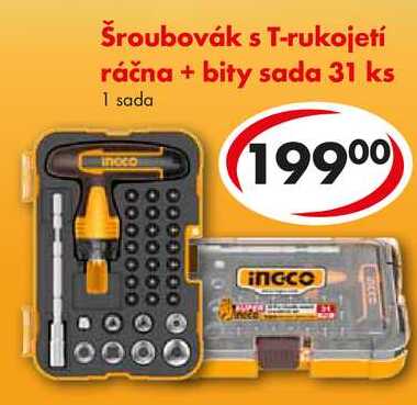 Šroubovák s T-rukojetí ráčna + bity sada 31 ks