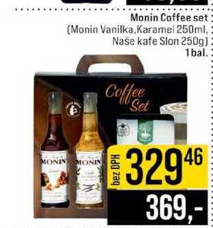 Monin Coffee set Monin Vanilka, Karamel 250ml, Naše kafe Slon 250g