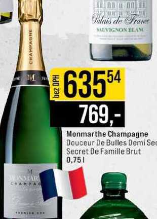 Monmarthe Champagne Douceur De Bulles Demi Sec Secret De Famille Brut 0,75l 