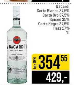 Bacardi Carta Blanca 37,5% Carta Oro 37.5% Spiced 35% Carta Negra 37,5% Razz 27% 1l