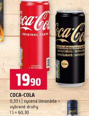 COCA-COLA 0,33l sycená limonáda vybrané druhy