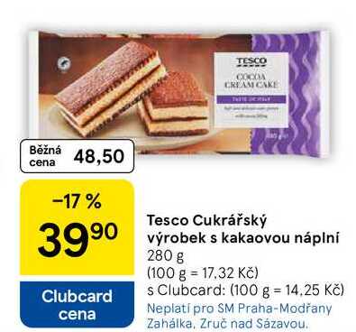 Tesco Cukrářský výrobek s kakaovou náplní, 280 g
