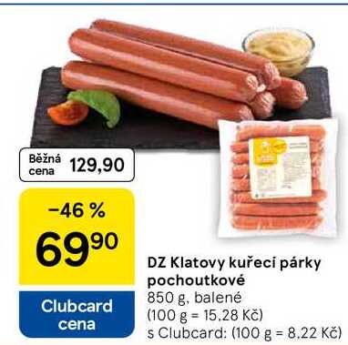 DZ Klatovy kuřecí párky pochoutkové, 850 g, balené  