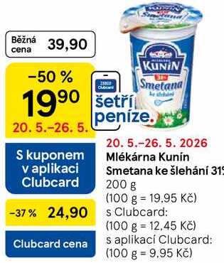Mlékárna Kunín Smetana ke šlehání 31%, 200 g 
