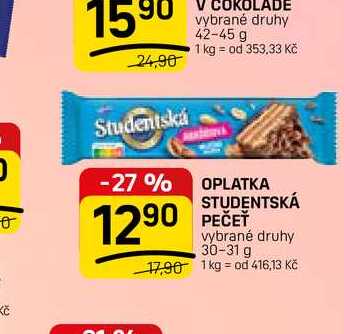 OPLATKA STUDENTSKÁ PEČEŤ vybrané druhy 30-31 g
