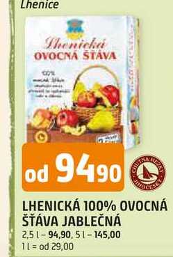 LHENICKÁ 100% OVOCNÁ ŠŤÁVA JABLEČNÁ 2,5l