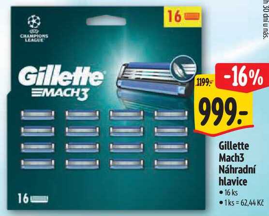 Gillette Mach3 Náhradní hlavice, 16 ks