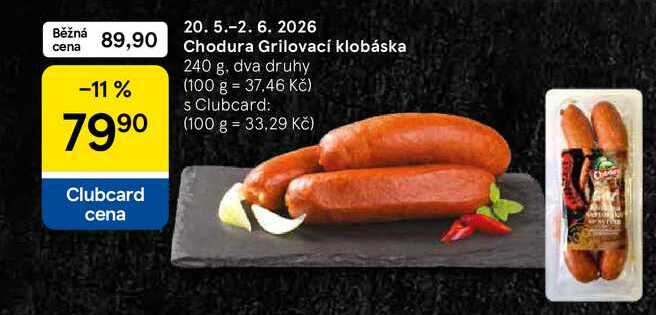 Chodura Grilovací klobáska, 240 g, dva druhy  