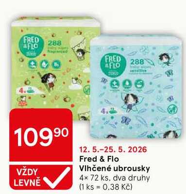 Fred & Flo Vlhčené ubrousky, 4x 72 ks