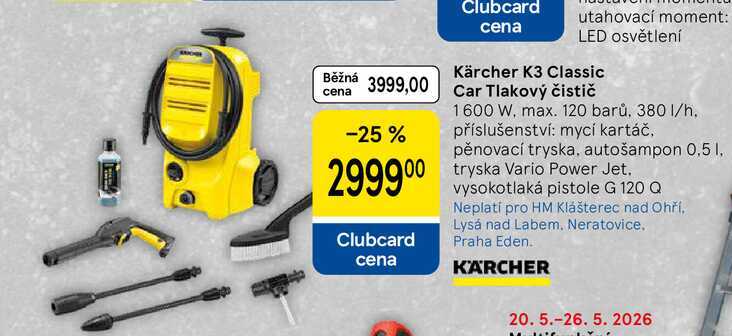 Kärcher K3 Classic Car Tlakový čistič, 1600 W, max. 120 barů, 380 1/h, příslušenství: mycí kartáč. pěnovací tryska. autošampon 0,5 1, tryska Vario Power Jet. vysokotlaká pistole G 120 Q 