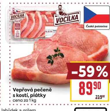 Vepřová pečeně s kostí, plátky cena za 1 kg 