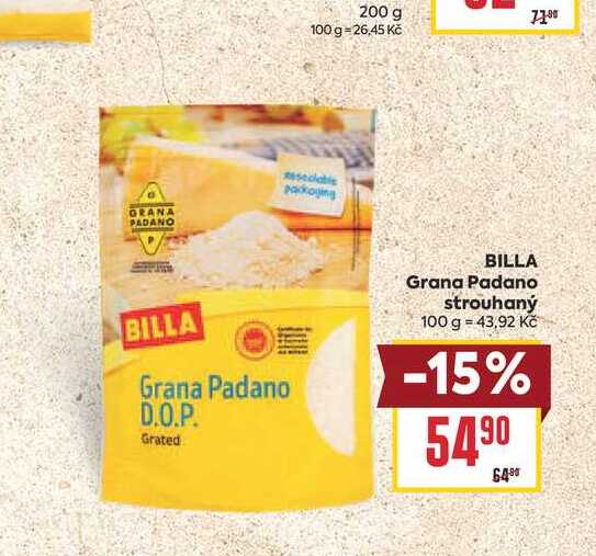 BILLA Grana Padano strouhaný 100 g 