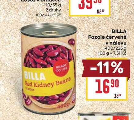 BILLA Fazole červené v nálevu 400/225 g