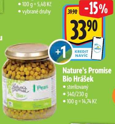 Nature's Promise Bio Hrášek, 340/230 g 