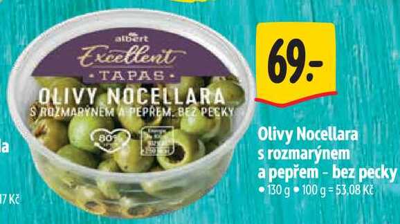 Olivy Nocellara s rozmarýnem a pepřem - bez pecky, 130 g