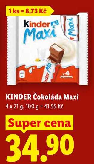 KINDER Čokoláda Maxi ,4 x 21 g