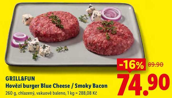 GRILL&FUN Hovězí burger Blue Cheese / Smoky Bacon, 260 g