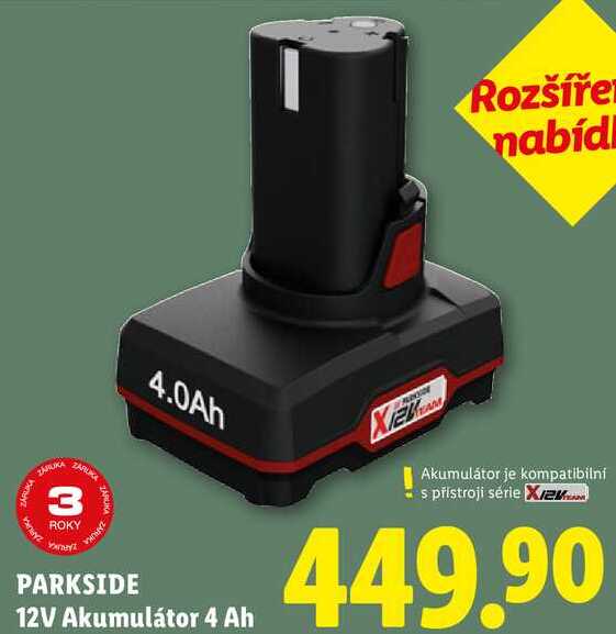 PARKSIDE 4.0Ah 12V Akumulátor 4 Ah
