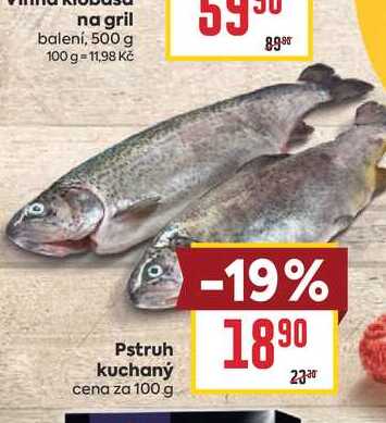 Pstruh kuchaný cena za 100 g