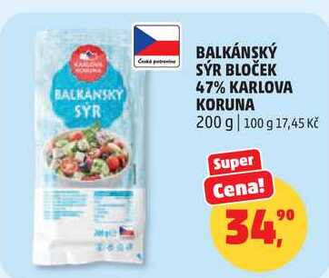 BALKÁNSKÝ SÝR BLOČEK 47% KARLOVA KORUNA, 200 g 