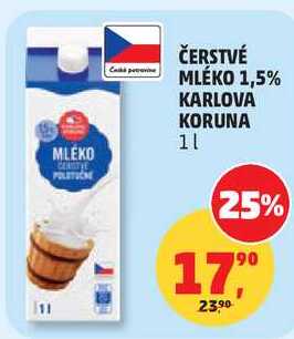 ČERSTVÉ MLÉKO 1,5% KARLOVA KORUNA, 1 l