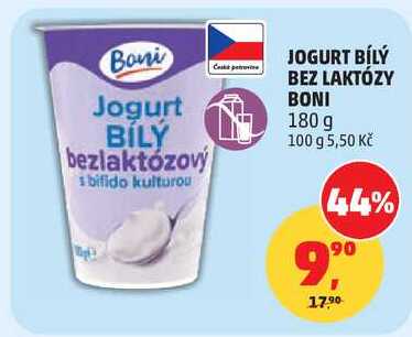 JOGURT BÍLÝ BEZ LAKTÓZY BONI, 180 g