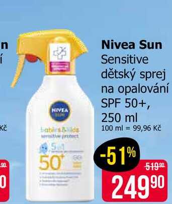 Nivea Sun Sensitive dětský sprej na opalování SPF 50+, 250 ml