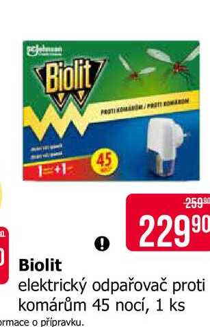 Biolit elektrický odpařovač proti komárům 45 nocí, 1 ks