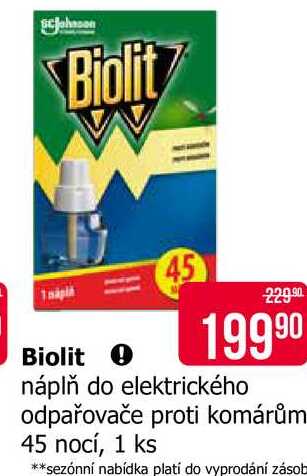Biolit Biolit náplň do elektrického odpařovače proti komárům 45 nocí, 1 ks