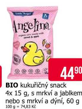 BIO kukuřičný snack 4x 15 g, s mrkví a jablkem nebo s mrkví a dýní, 60 g