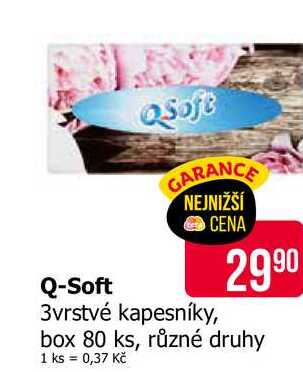 Q-Soft 3vrstvé kapesníky, 2990 box 80 ks, různé druhy