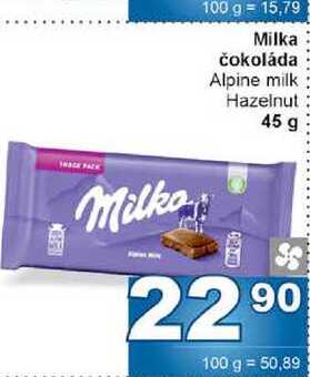 Milka čokoláda Alpine milk Hazelnut 45 g
