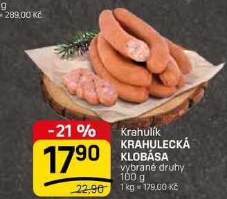 KRAHULECKÁ KLOBÁSA vybrané druhy 100 g