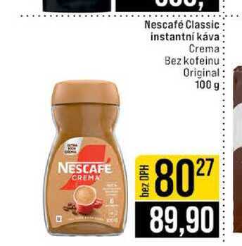 Nescafé Classic instantní káva Crema Bez kofeinu Original 100 g