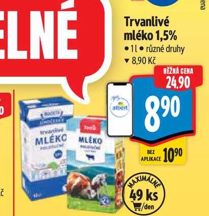 Trvanlivé mléko 1,5% 1 l