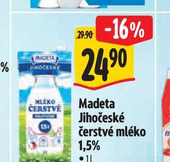 MADETA Jihočeské čerstvé mléko 1,5% 1 l