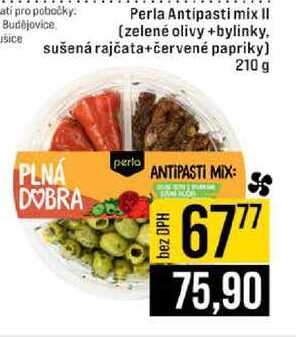 Perla Antipasti mix II zelené olivy +bylinky rajčata+červené papriky 210 g