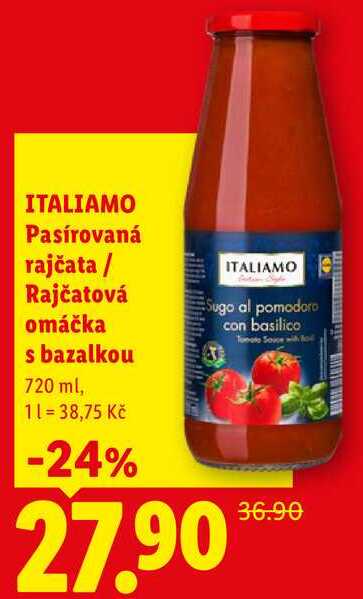 ITALIAMO Pasírovaná rajčata/Rajčatová omáčka s bazalkou, 720 ml 