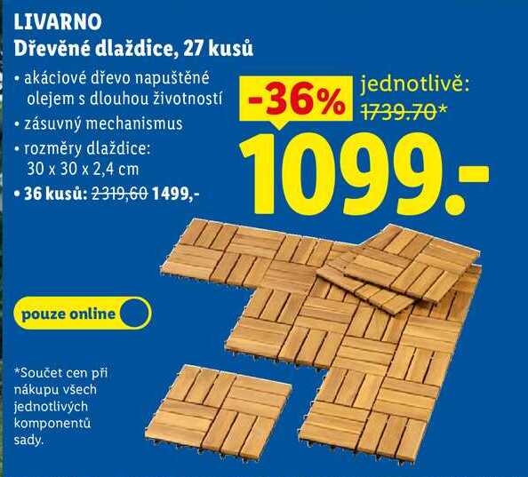 LIVARNO Dřevěné dlaždice, 27 kusů
