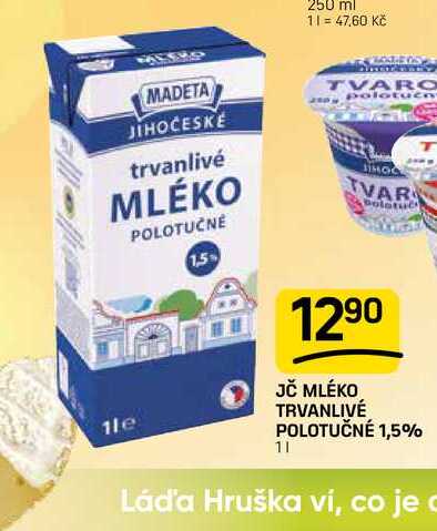 JČ MLÉKO TRVANLIVÉ POLOTUČNÉ 1,5% 1l