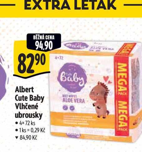  Albert Cute Baby Vlhčené ubrousky 4×72 ks 