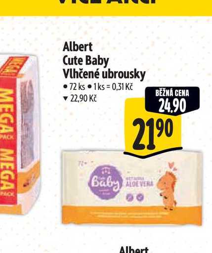   Albert Cute Baby Vlhčené ubrousky  72 ks  