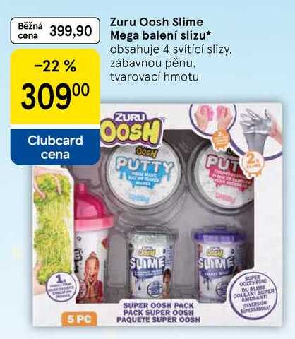 Zuru Oosh Slime Mega balení slizu, obsahuje 4 svítící slizy. zábavnou pěnu. tvarovací hmotu