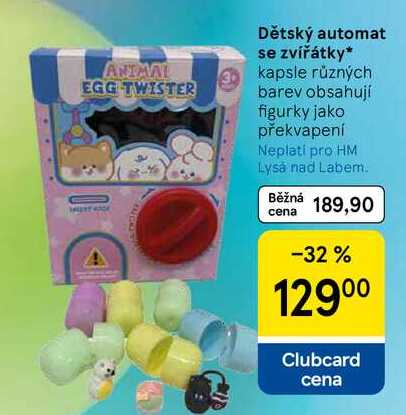 Dětský automat se zvířátky, kapsle různých barev obsahují figurky jako překvapení