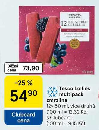 Tesco Lollies multipack zmrzlina, 12x 50 ml, více druhů