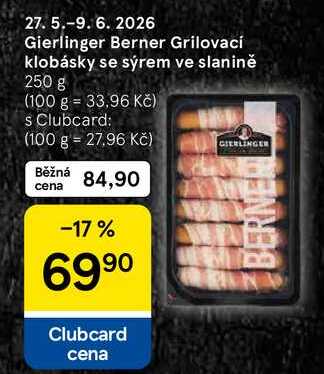 Gierlinger Berner Grilovací klobásky se sýrem ve slanině, 250 g