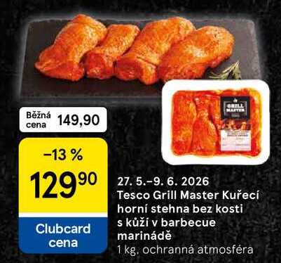 Tesco Grill Master Kuřecí horní stehna bez kosti s kůží v barbecue marinádě, 1 kg 