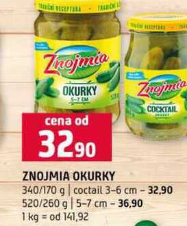ZNOJMIA OKURKY 340/170 g coctail 3-6 cm 520/260 g 5-7 cm 