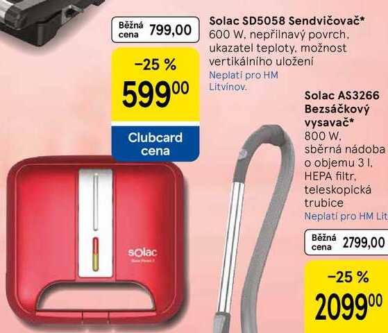Solac SD5058 Sendvičovač, 600 W, nepřilnavý povrch. ukazatel teploty, možnost vertikálního uložení