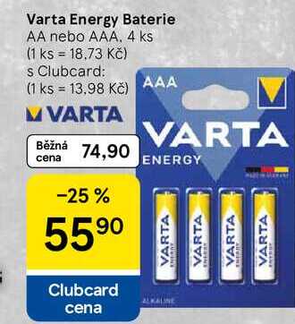 Varta Energy Baterie AA nebo AAA, 4 ks